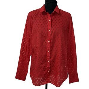 Gap Fitted Boyfriend Red Button Sheer Shirt(Size Large)